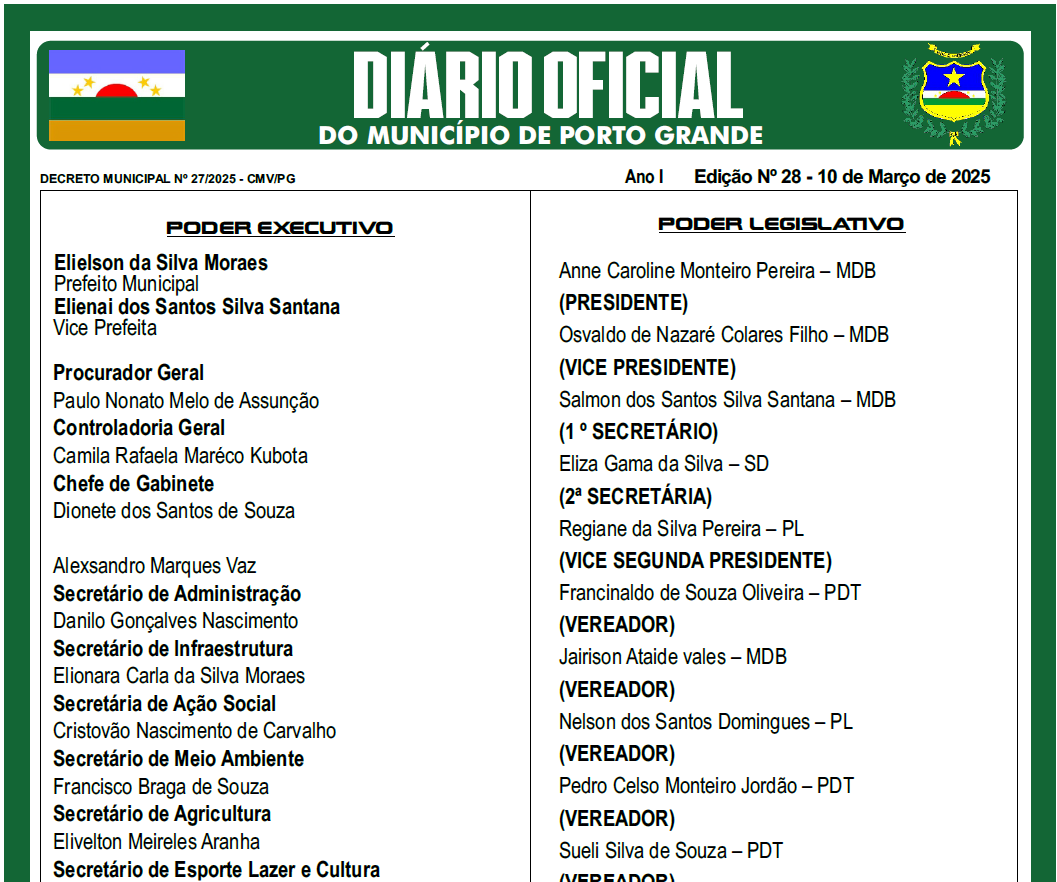 DIÁRIO OFICIAL - EDIÇÃO N° 28 - 10 DE MARÇO 2025